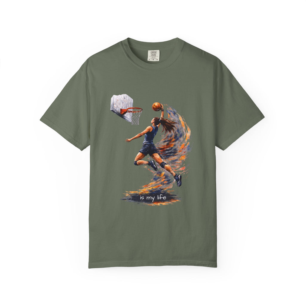 Basketball Dunk Graphic T-Shirt — "Basketball is my life" Player Art Tee
