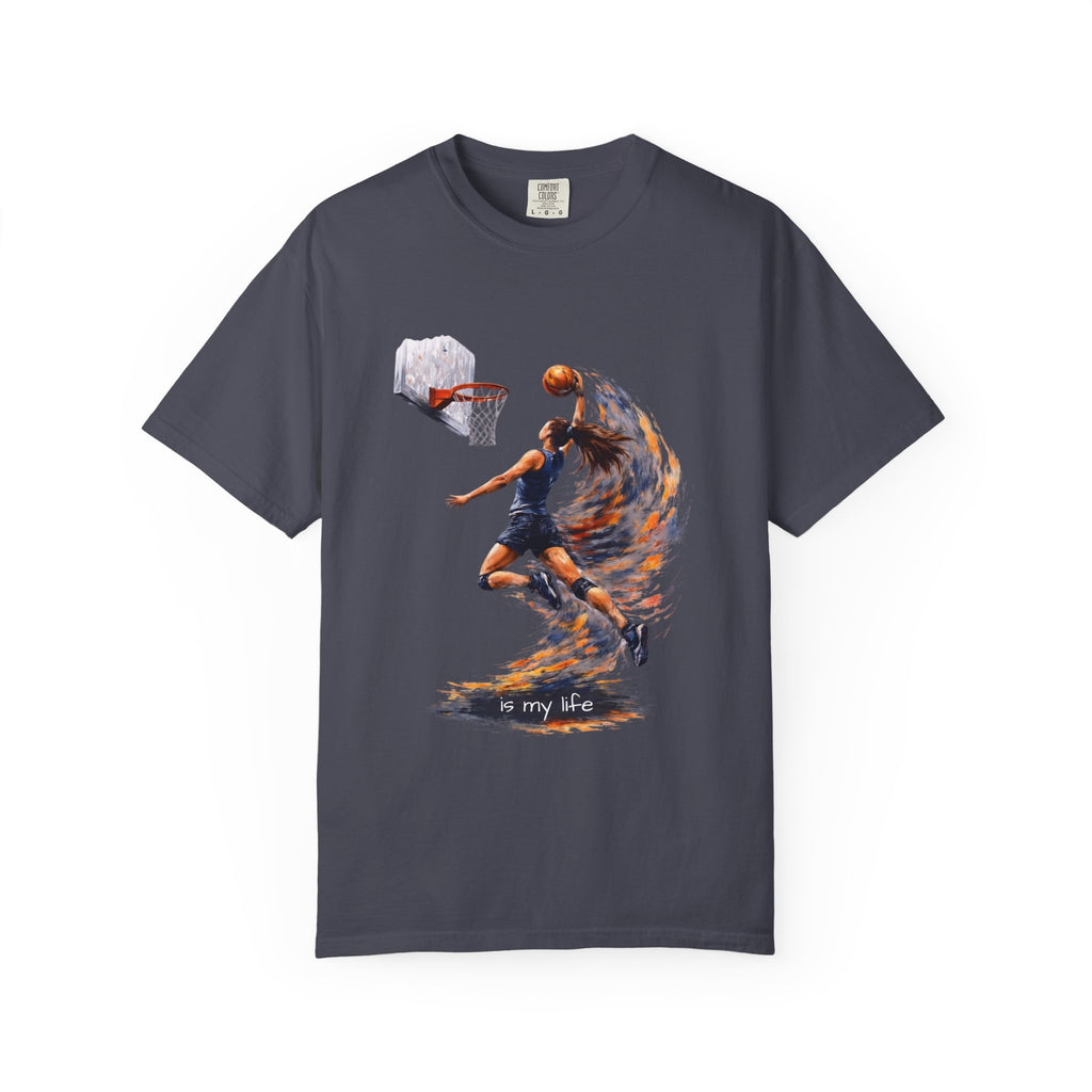 Basketball Dunk Graphic T-Shirt — "Basketball is my life" Player Art Tee