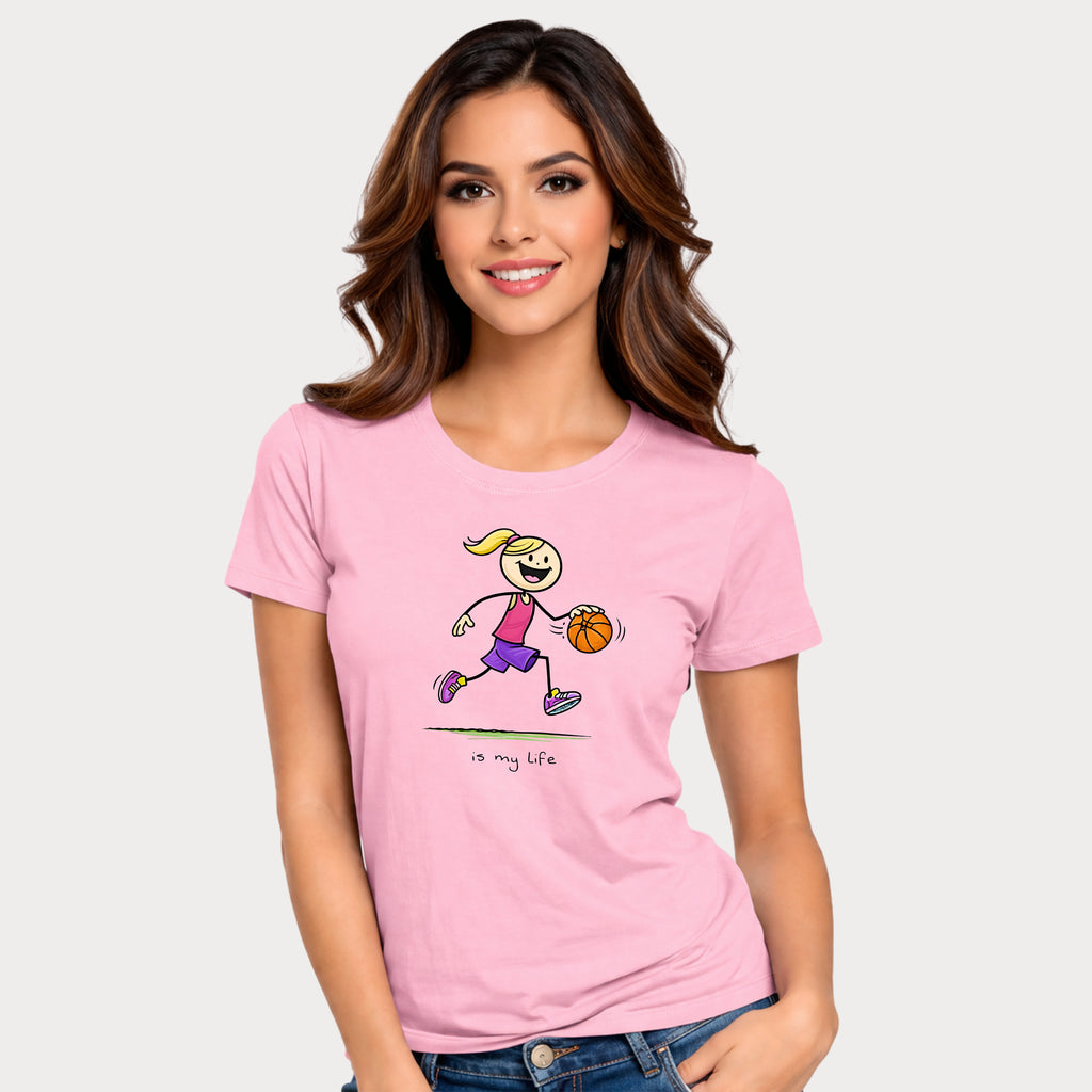 Basketball Figure Short Sleeve T-Shirt — "Basketball is my life" Sports Tee
