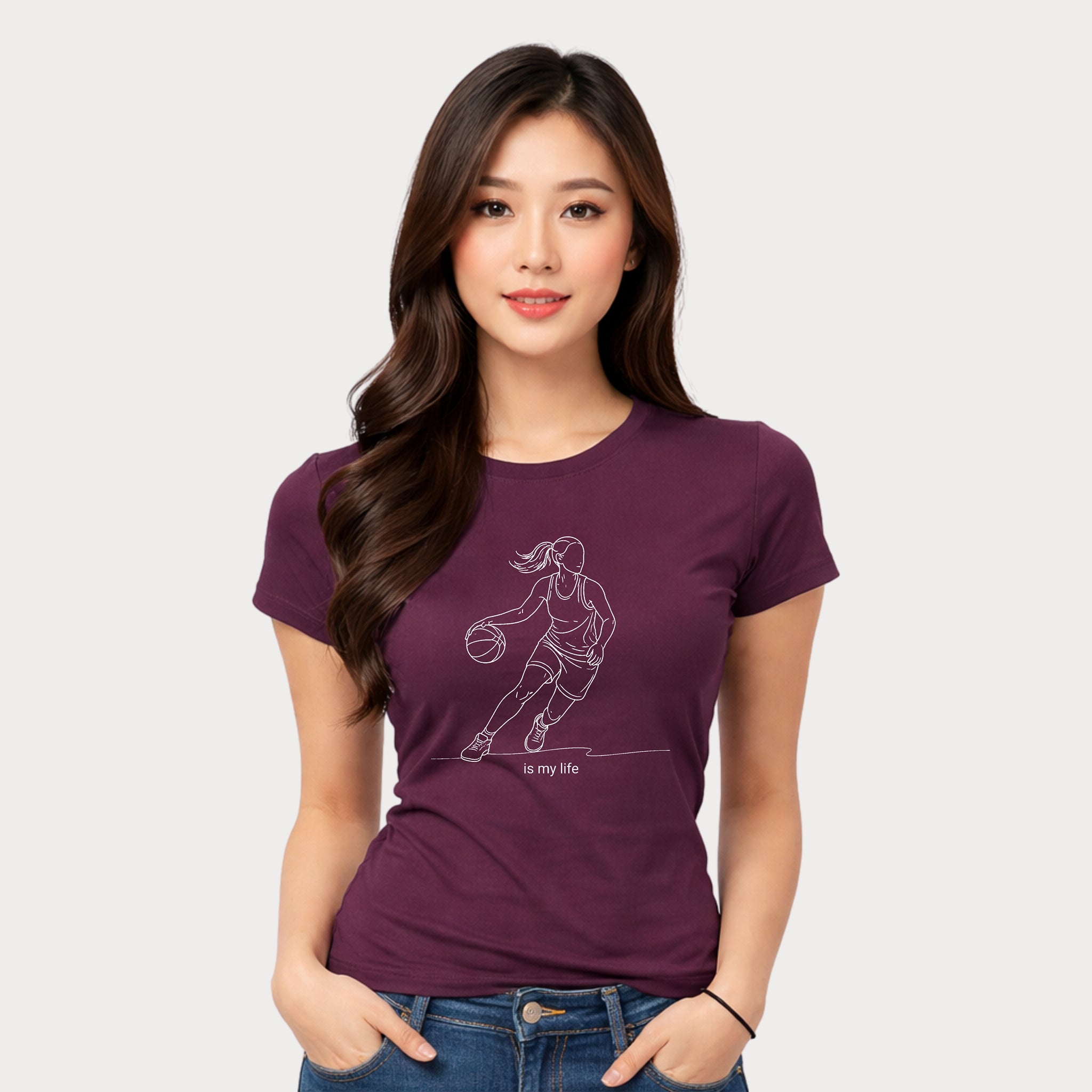Basketball Is My Life T-Shirt — Women's Hoops Line Art Tee