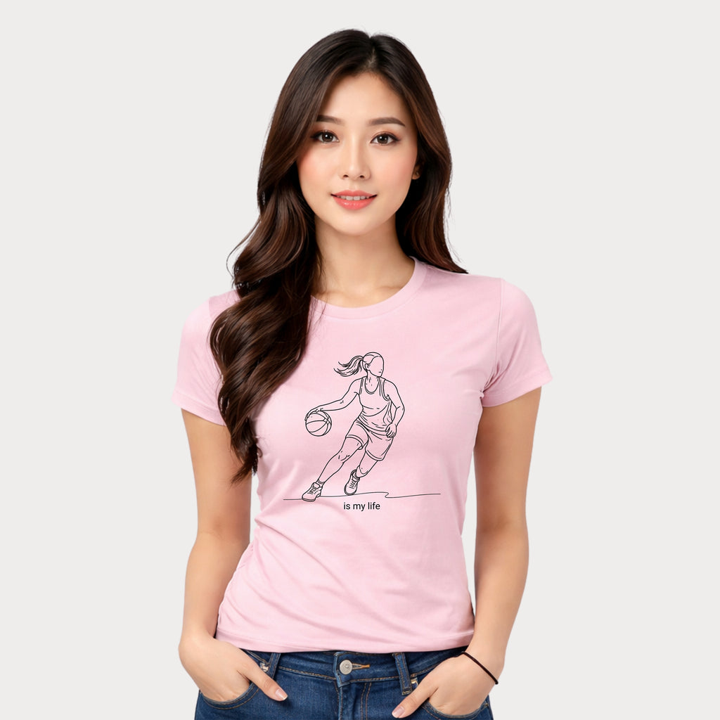 Basketball Is My Life T-Shirt — Women's Hoops Line Art Tee