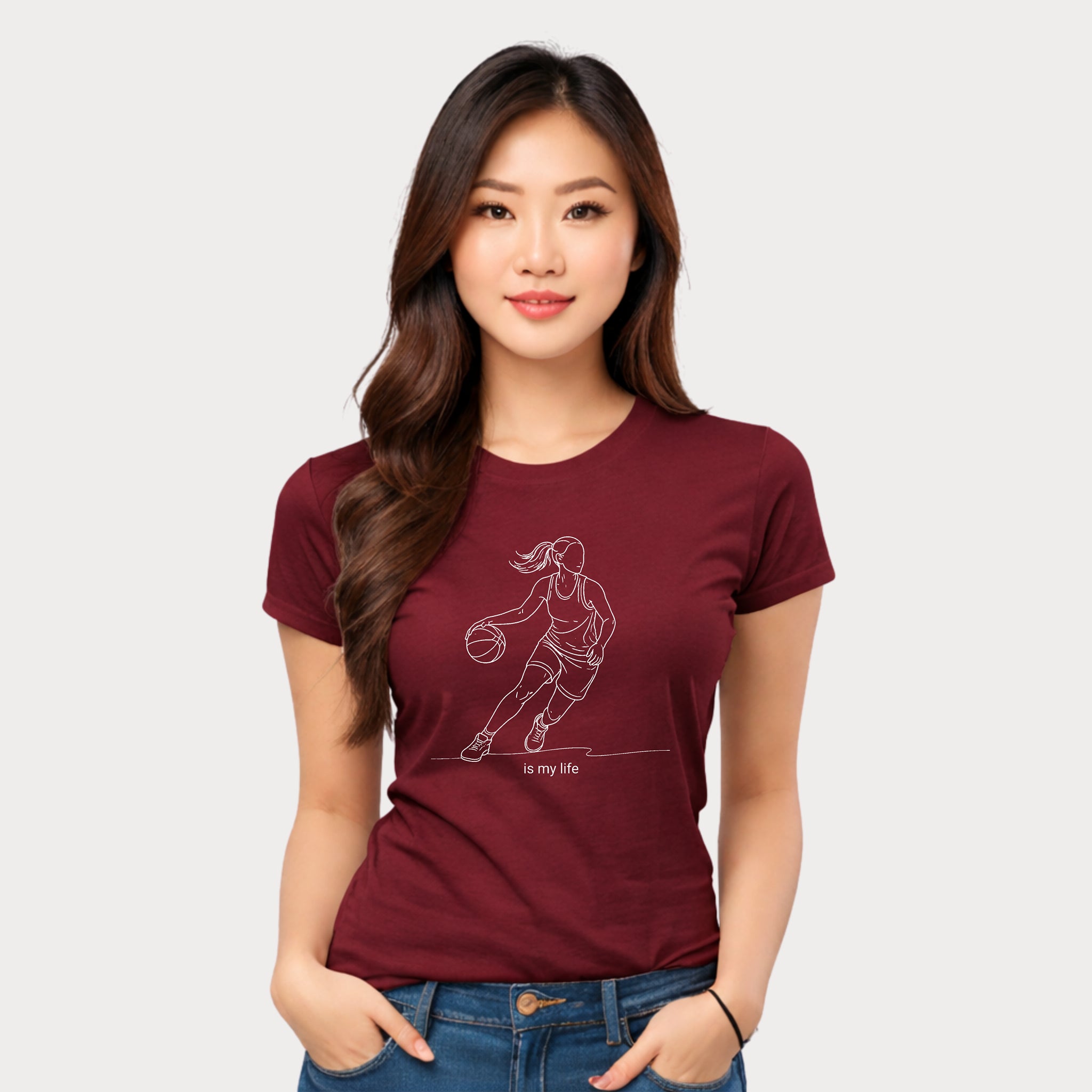Basketball Is My Life T-Shirt — Women's Hoops Line Art Tee