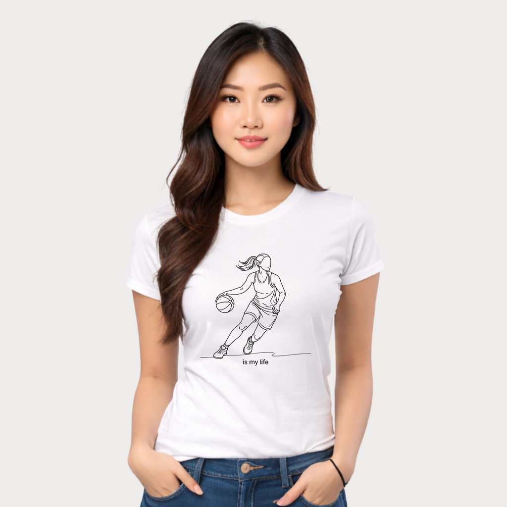 Basketball Is My Life T-Shirt — Women's Hoops Line Art Tee