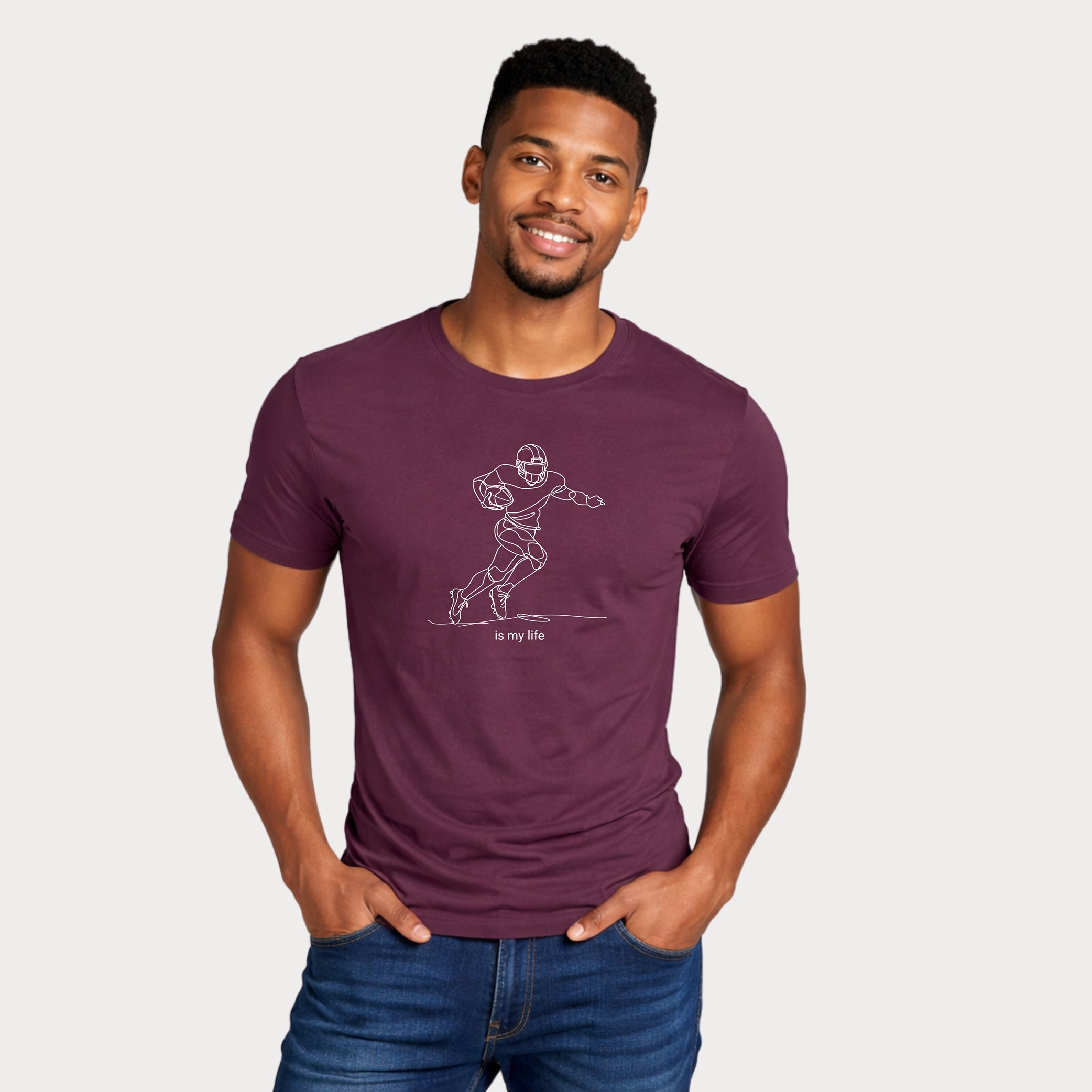 Football Player One-Line Art T-Shirt — "is my life"