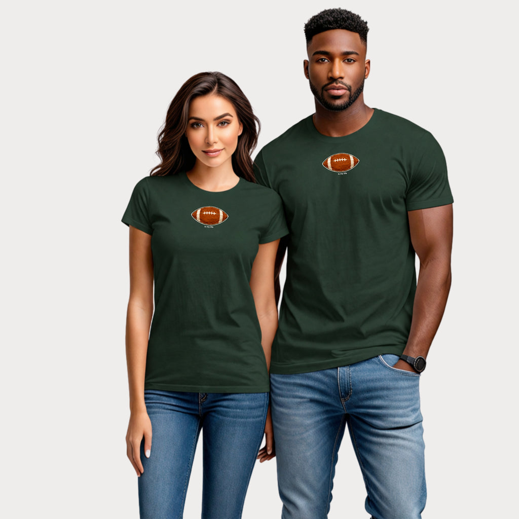 Football Graphic T-Shirt — Small Centered Football "Try Me" Design