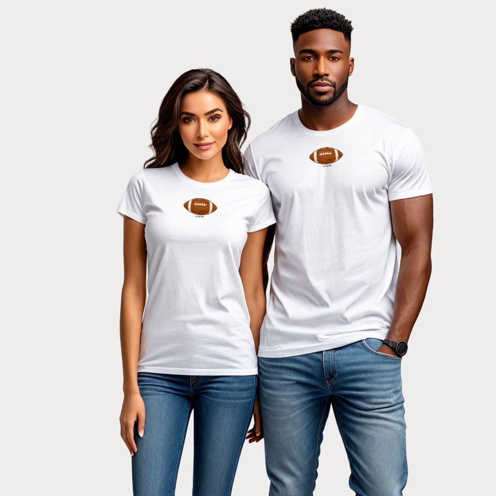 Football Graphic T-Shirt — Small Centered Football "Try Me" Design